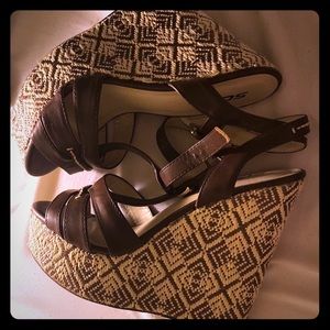 Brown high heel wedges